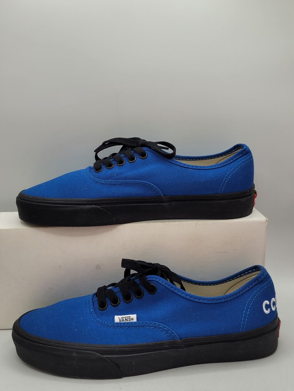 Vans Blue  Skater Shoes embroidered C.C.C and J.C Size 7.5 In Men 9 In Womens